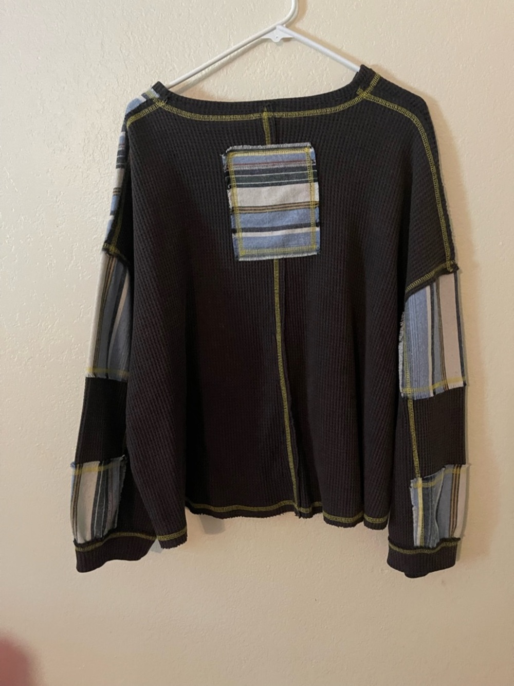 POL Mixed-Stripe Black and Blue Long-Sleeve Henley Top - Picture 2 of 2